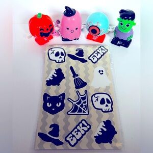 NEW Glow In The Dark Halloween Stickers& Bullseye Playground Wind Up Toy Set-NWT